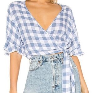 Say What | Light Blue & White Gingham Wrap Top | Women’s Plus 3X